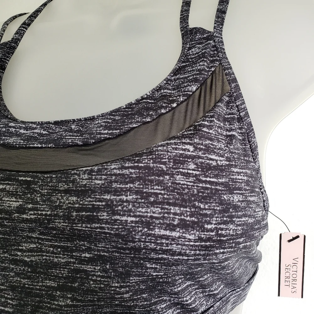 Victoria's Secret Sports Bra Size L Black White Mesh Panel Strappy Racerback NEW
